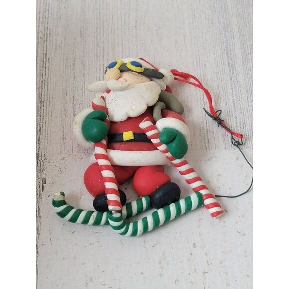 Handmade Santa Claus skiing candy cane ornament Xmas decor - Picture 1 of 4